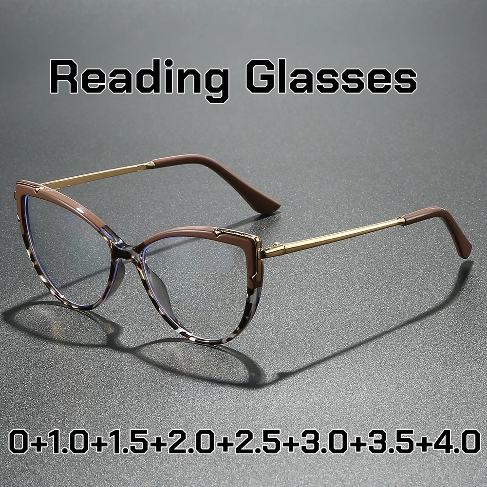 

New Vintage Cat Eye Reading Glasses Unisex Ultralight Metal Frame Anti Blue Light Presbyopia Glasses Women Popular Eyeglasses