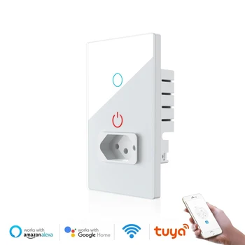 Wifi Smart Tuya Brazil Parallel Light Switch Wall Socket Brazilian Plug Outlet Touch Glass Panel Smart Alexa Google Home