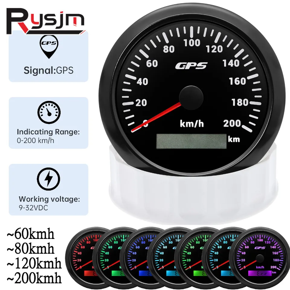 Compteur Vitesse GPS 3 En 1 200MPH 85mm - Tachymètre Bateau Voiture Moto Avec Rétroéclairage 7 Couleurs