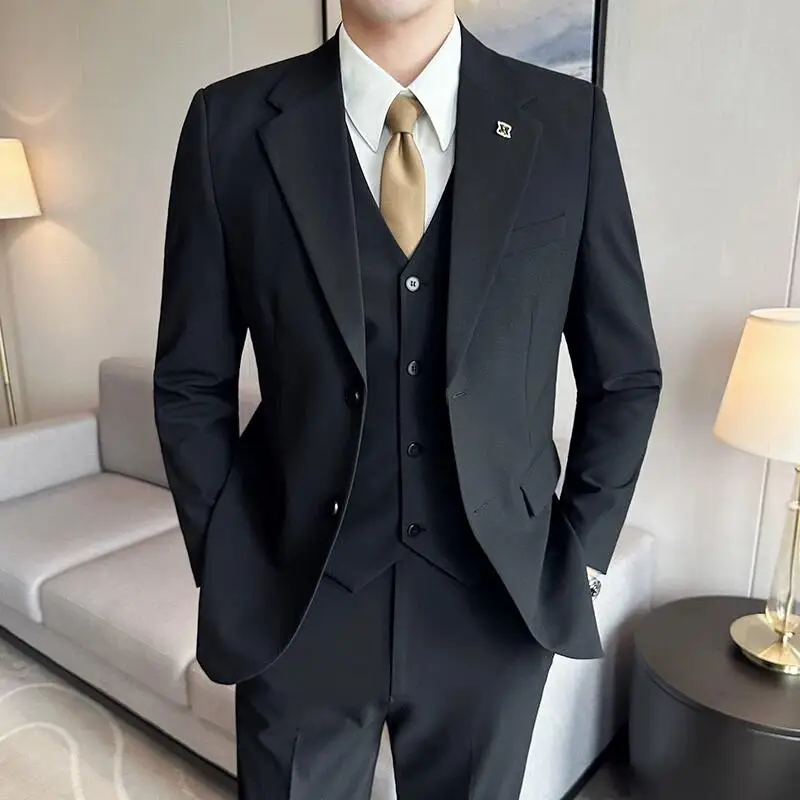 (Jacket+Vest+Pant) Plus Size 7XL-S Men Suit Formal Business Work Wedding Stage Tuxedo Fashion Men Slim Social Formal Suit 3 Pcs