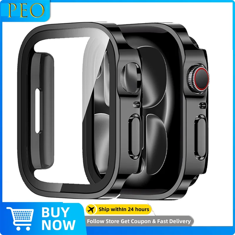 Gehärtetes Glas + Abdeckung für Apple Watch 11 10 9 8 7 46 mm 42 mm PC-Stoßstangen-Displayschutzhülle iWatch Serie 7 6 5 4 SE3 44 40 45 mm