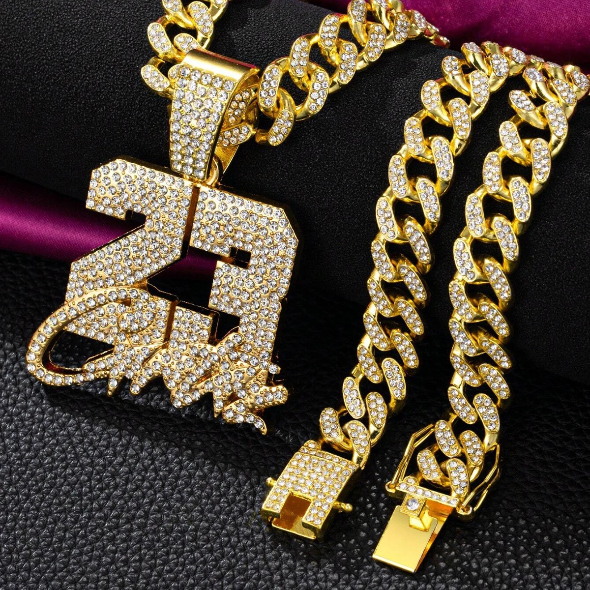 Numbers 23 Hip Hop Bling Boss Letter Pendant Necklace 13mm Miami Cuban Link Chain Necklaces Iced Out Charm Fashion Jewelry