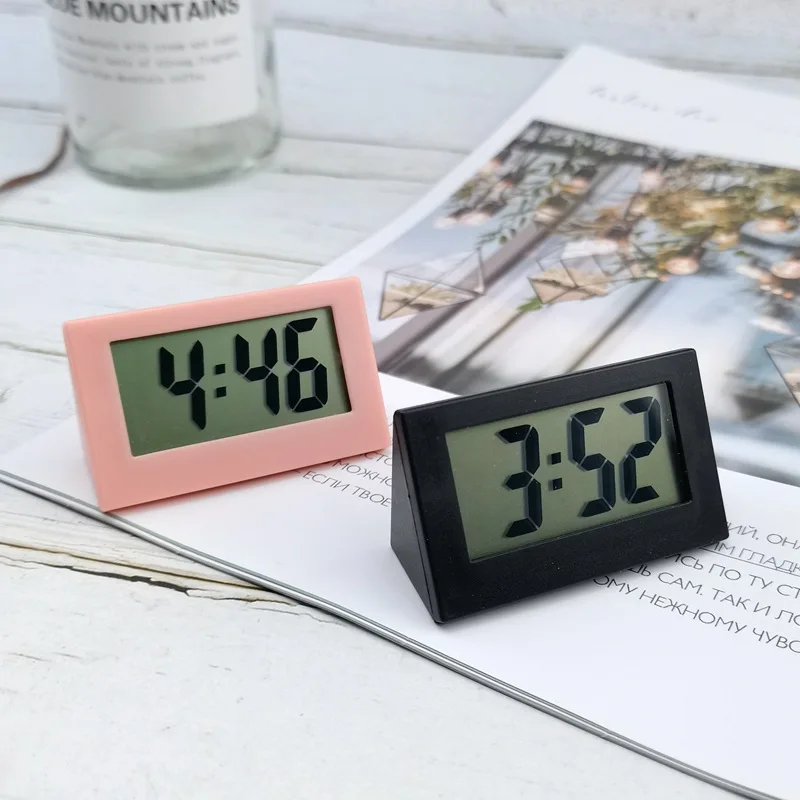 Mini Lcd Digital Clock Bedroom Simple Small Electronic Watch Portable Old Man Big Word Table Student Exam Mute Desktop