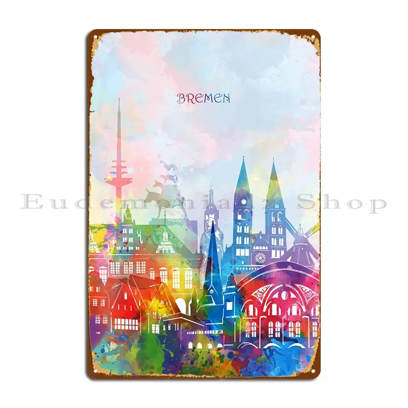 Bremen Cityscape Color Metal Plaque Poster Club Wall Plaque Printing Wall Decor Wall Decor Tin Sign Poster