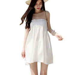 Women's Summer Fashion Casual Loose Off Shoulder Strapless Ruched Solid Color Bandeau Wrap Dress