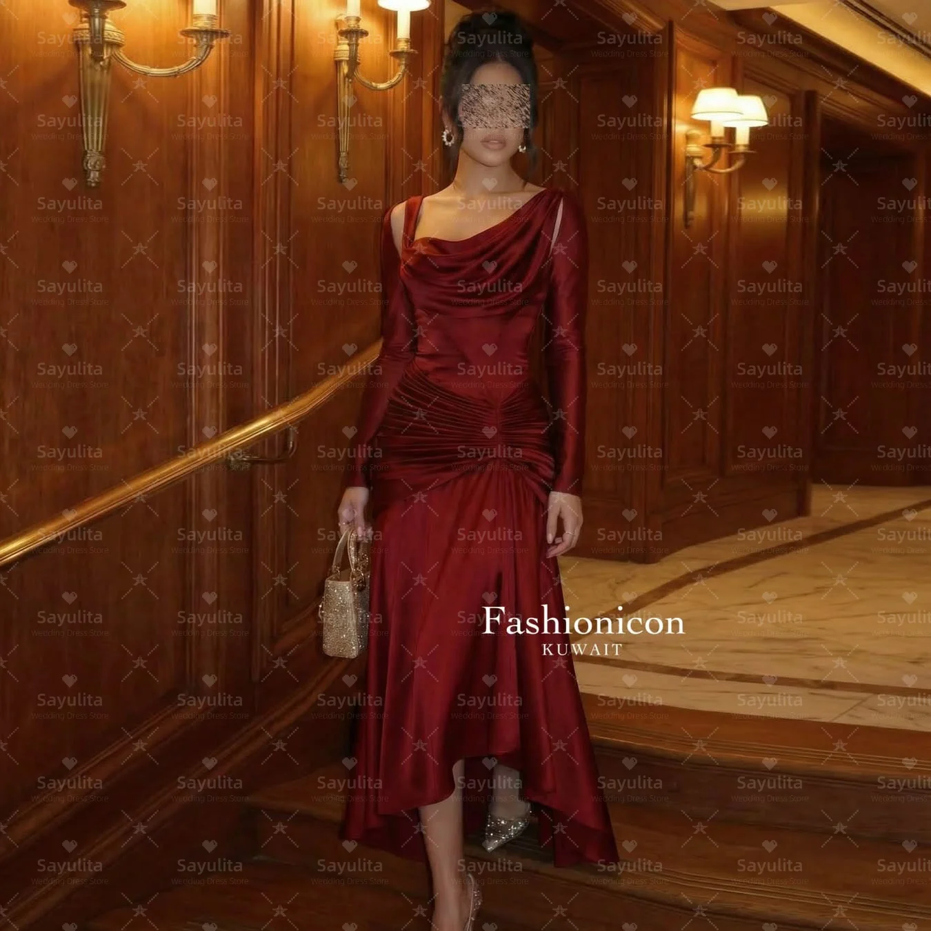 

Sayulita Prom Dresses Long Sleeves Saudi Women Special Occasion Dress Ruched Asymmetrial Evening Party Gowns Customized