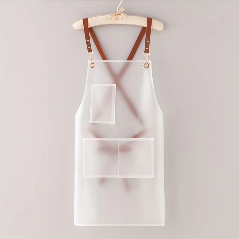 New Apron Waterproof And Oil-proof Strap Fashionable Korean-style Overalls Household Kitchen Cooking Women\'s TPU Work Clothes