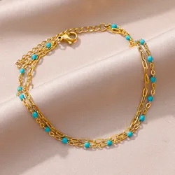 Blue Beads Anklets for Women Vintage Gold Color Stainless Steel Anklet Summer Beach Jewelry Accessories mujer Freeshipping Items