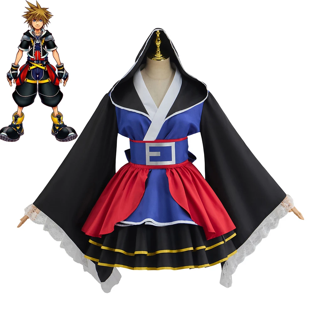 

Anime Kingdom Cosplay Sora Costume Women Fancy Hooded Lolita Kimono Dress Suit Halloween Party Streetwear Comic Con Gown
