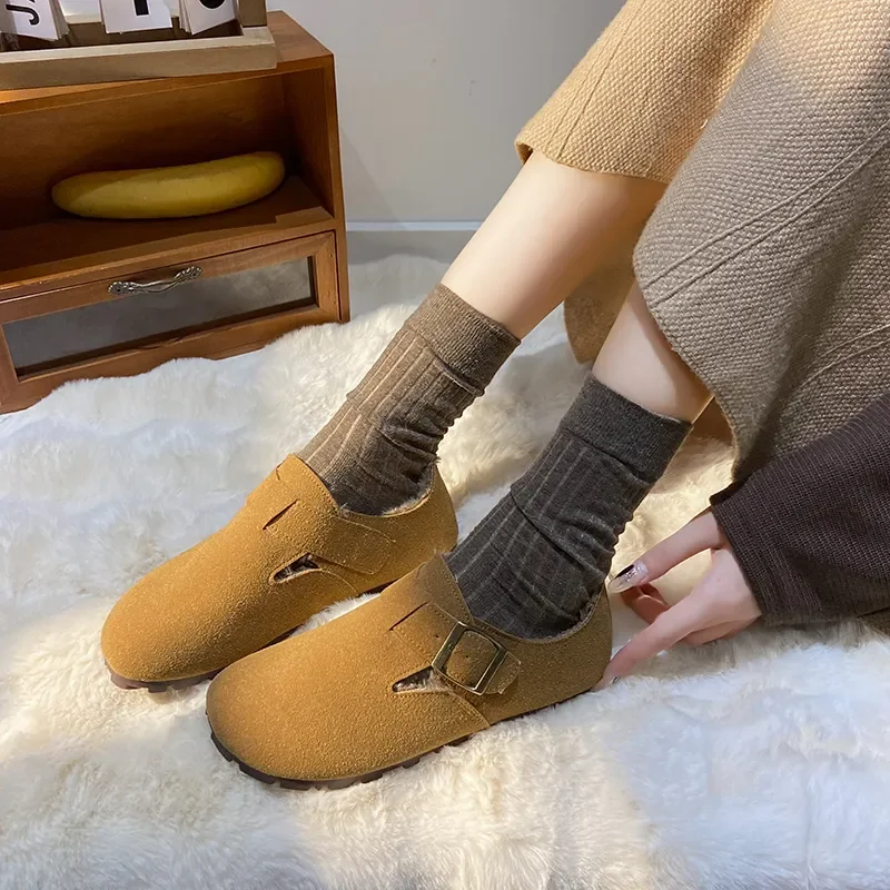 Shoes Woman Flats Round Toe Casual Female Sneakers Slip-on Loafers Fur Dress Winter Retro Slip On New Lace-Up Rubber Flock