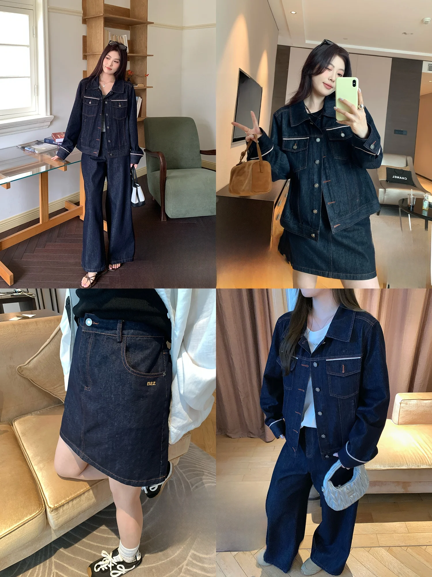 

Комплект из джинсовой куртки и юбки NAZ больших размеров: весенний, с эффектом потертости, красный, повседневный, модный, с высокой талией, А-силуэт, длинный рукав, V-образный вырез