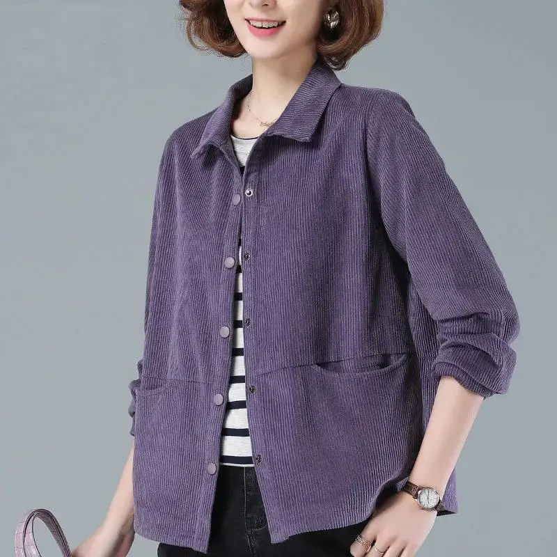 

Vintage Trend Solid Color Office Lady Simplicity Jackets Patchwork Buttons Pocket Loose Casual Turn-down Collar Women's Clothing