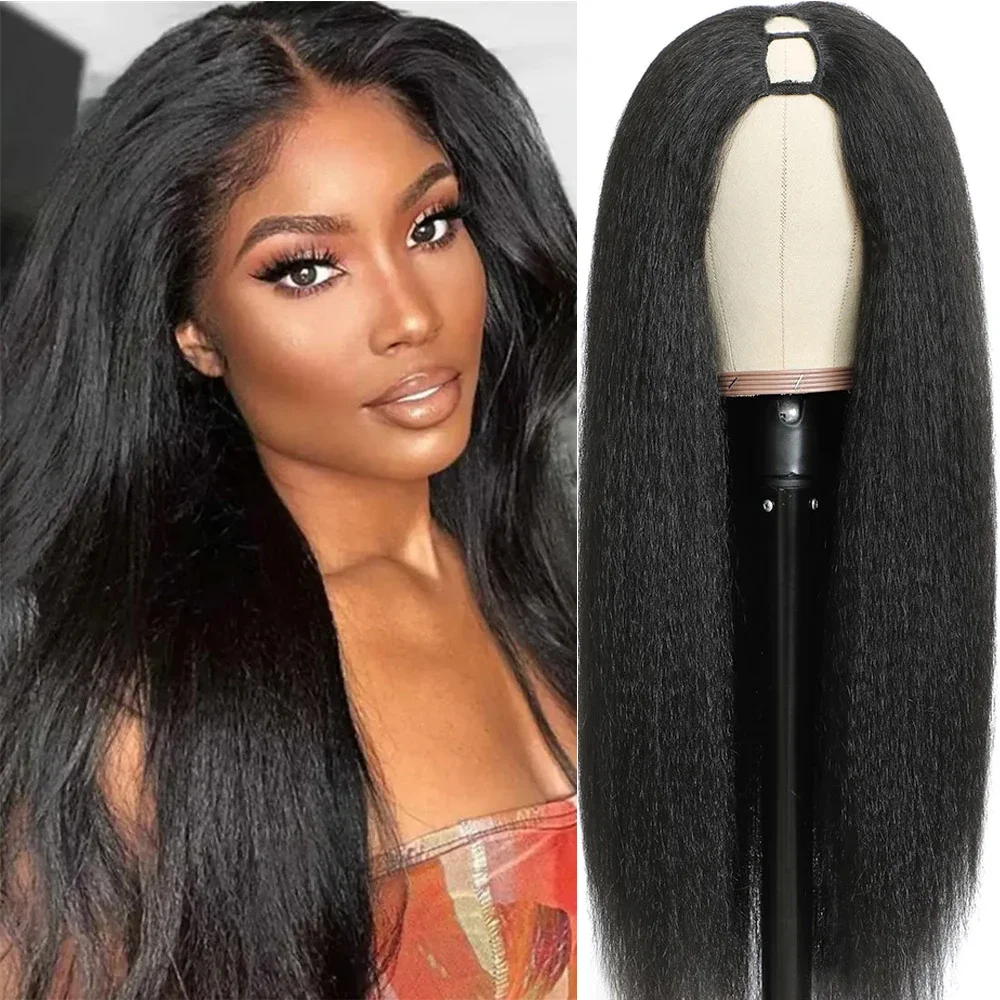 

Kinky Straight U Part Wig 100% Brazilian Human Hair No Glue Kinky Straight Human Hair Wig For Women Easy Install