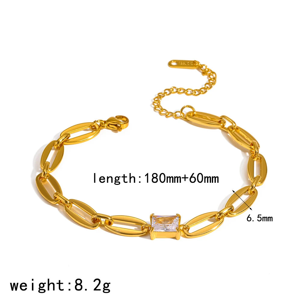 Modisches Design Edelstahl-Armband mit Weißem Zirkon-Besatz, 18K Goldfarben Beschichtet, Wasserdichter Schmuck als Geschenk – Detail 6