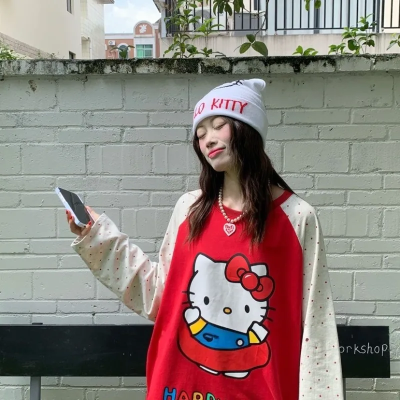 Autumn and Winter Cute Girl Cartoon Printed Loose Long Sleeved T-shirt, Quick Drying and Comfortable, Sweet Street Style