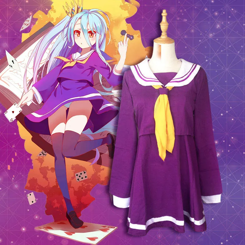 No Game No Life Cosplay Shiro Costume Cosplay interno colletto quadrato gonna ragazza vestito parrucca dei capelli XS-XXXL