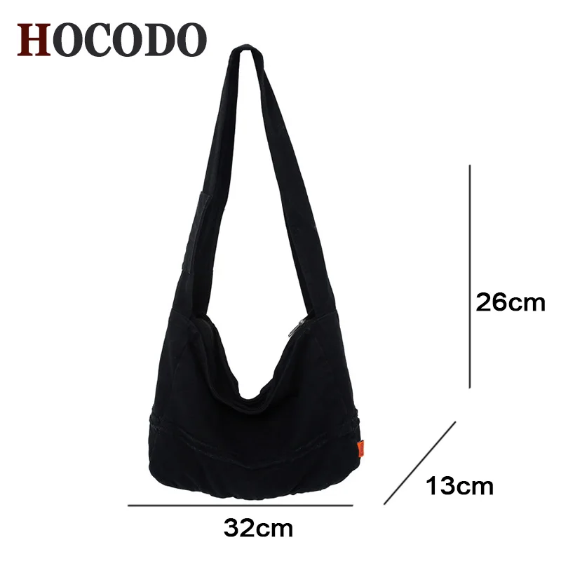 HOCODO Fashion Ladies Messenger Bag Large Capacity Shopping Bag Unisex Canvas Student Shoulder Bag Solid Color Handbag Women