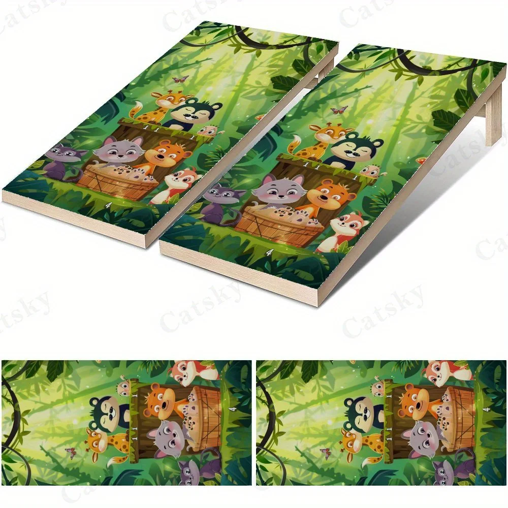 

Cute Animal Paradise Waterproof Cornhole Board Vinyl Wraps, PVC Outdoor Game Board Design, Perfect for Sports & Leisure Activiti