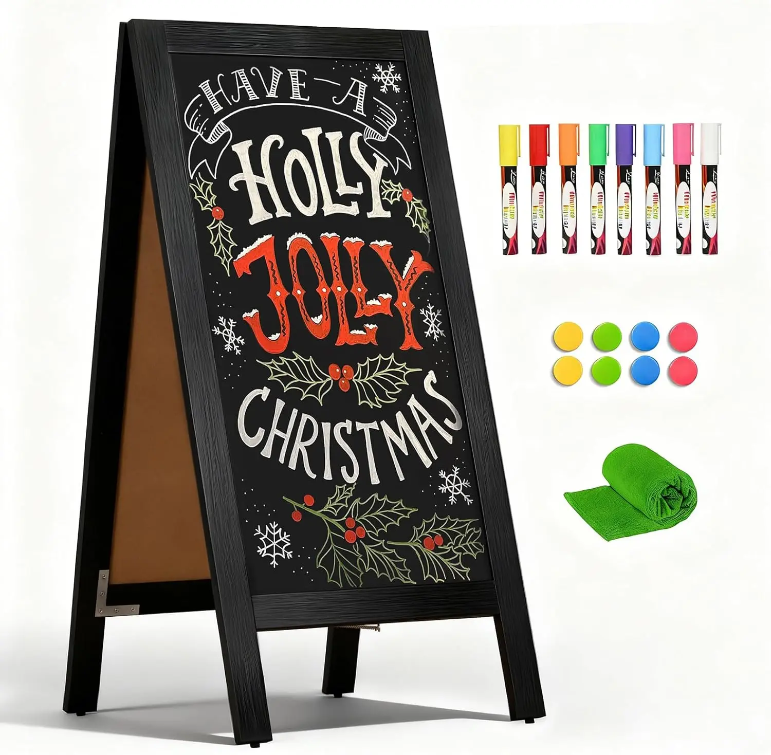 

40x20 Double-Sided Magnetic Chalkboard, Solid Pine Freestanding Sandwich Board for Restaurants Cafes Weddings Black