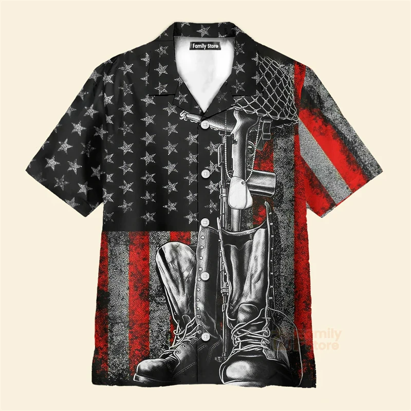 

Summer Veterans Shirt Retro Style 3D Print Graphic American Flag Gun Graphic Short Sleeve Shirts Commemorative Theme Blouse Tee