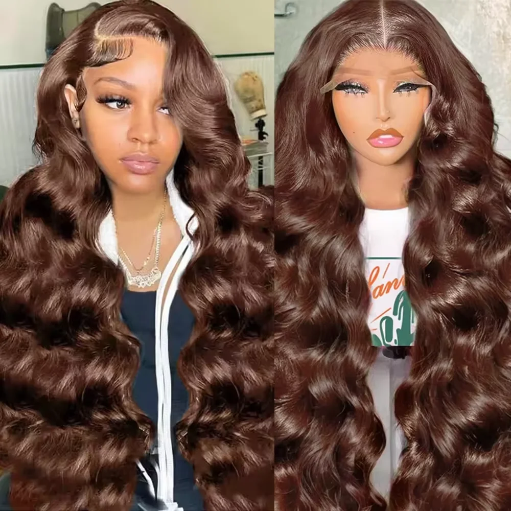 

40 42 дюйма 200 Плотность Шоколадно-коричневый Объемная волна Парики из человеческих волос Бразильские 13x6 HD Парики фронта шнурка Шоколадно-коричневый парик для женщин