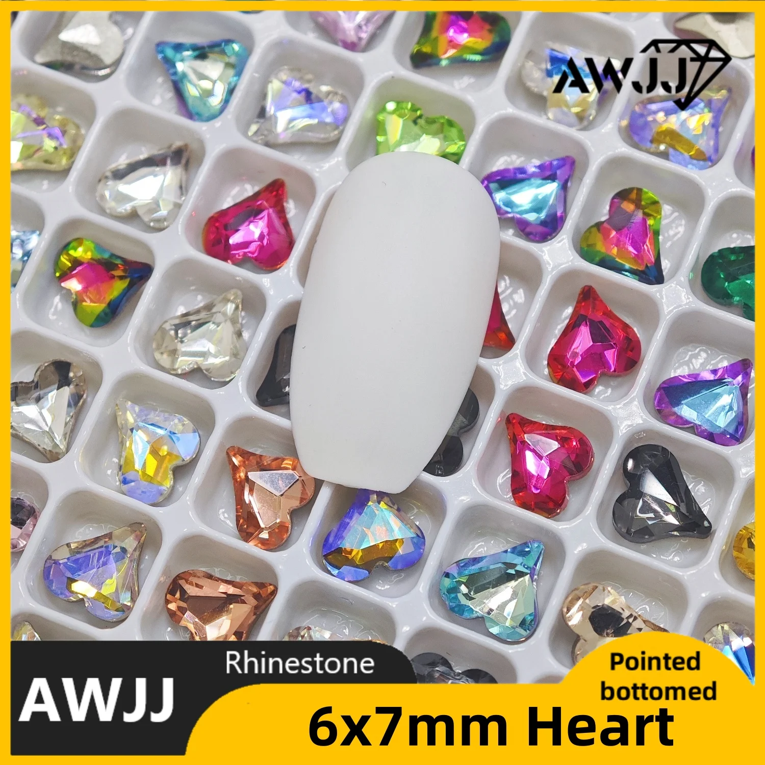 Cristal en forme de cœur incliné 6x7mm, toutes couleurs, pierres précieuses de décoration à fond pointu, utilisées pour boucles d'oreilles, colliers, accessoire de bijoux pour ongles