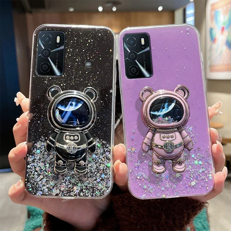 Astronaut Quicksand Case For OPPO A17 A56S A36 A16 A15 A52 For OPPO Reno 7 8 Pro A55 A57 A53 A54 A54S Glitter Transparent Cover