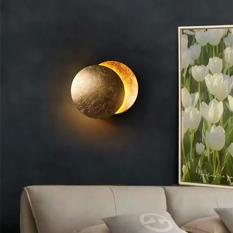 Indoor home decoration lunar eclipse wall lamp personalized bedroom golden background living room aisle bedside night light