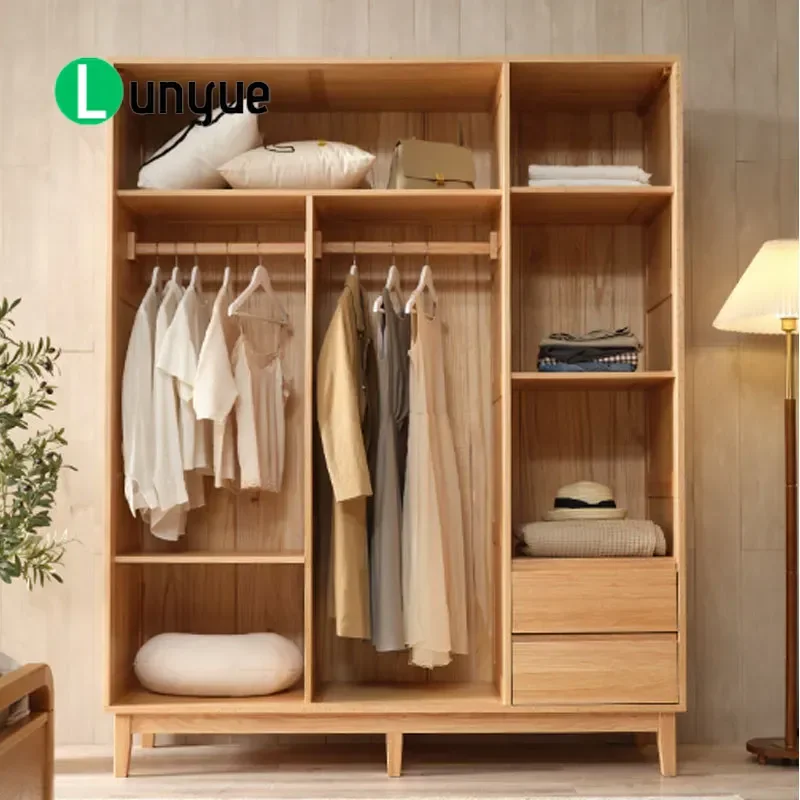 Nordic Solid Wood Oak 3 Door Wardrobe Modern Bedroom Black Walnut Cherry Sliding Door Storage Cabinet Large Capacity