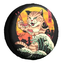 Neko Sushi Wave Spare Tire Cover for Prado Wrangler Jeep RV SUV Trailer Japan Retrowave Feline Cat Car Wheel Protector Covers