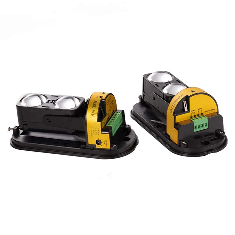 【جديد】إنذار كاشف مستشعر الأشعة تحت الحمراء اللاسلكي المقاوم للمطر بشعاعين 100 متر كشف المسافة لنظام GSM Wifi المنزلي ضد السرقة