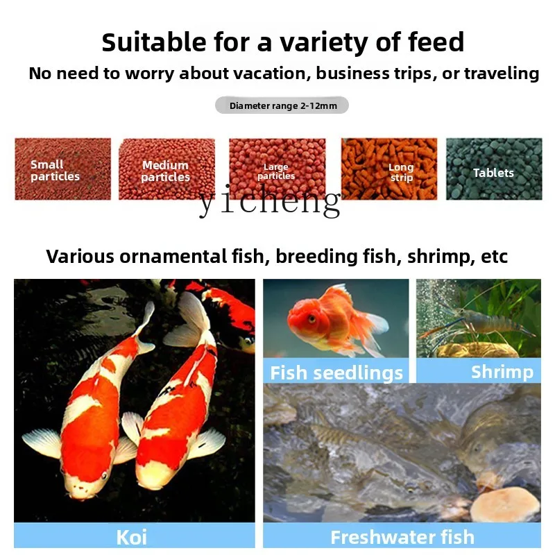 Automatyczny karmnik solarny TQH dla ryb, programowany karmnik, inteligentny karmnik o dużej pojemności dla ryb Koi, zewnętrzny, odporny na karmę, myszy i owady.