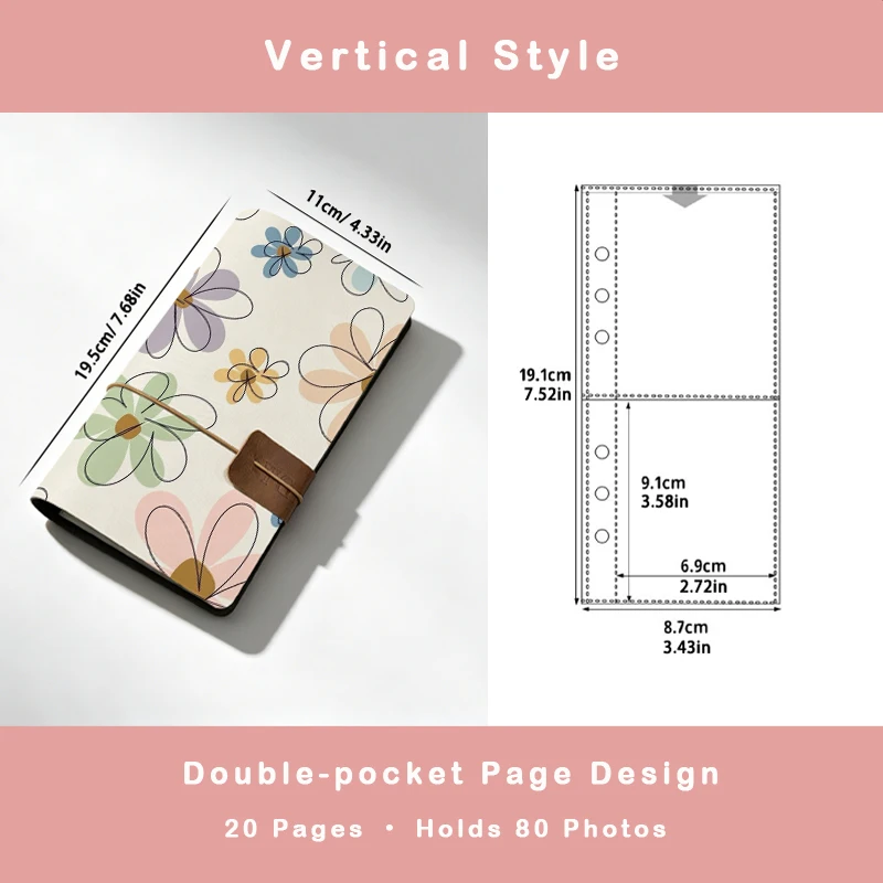 Minimalist Line Drawing Pastel Multi-Color Daisy Floral Print Instant Photo Album Gift for Girls & Minimalism Floral Lovers