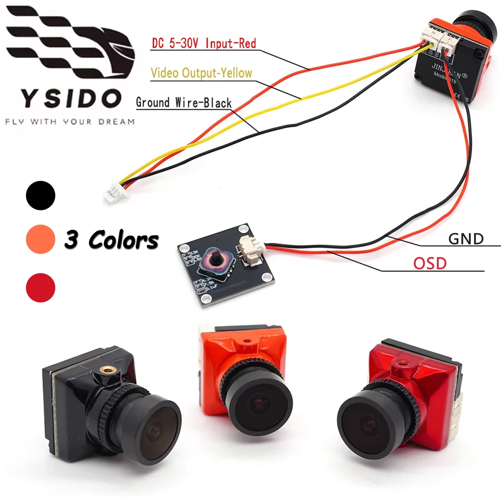 YSIDO FPV Mini Camera 1500TVL 2.1mm 1/3 coms IR Blocked senso 5V-30V NTSC/PAL with OSD Internal for RC FPV Racing Drone Parts