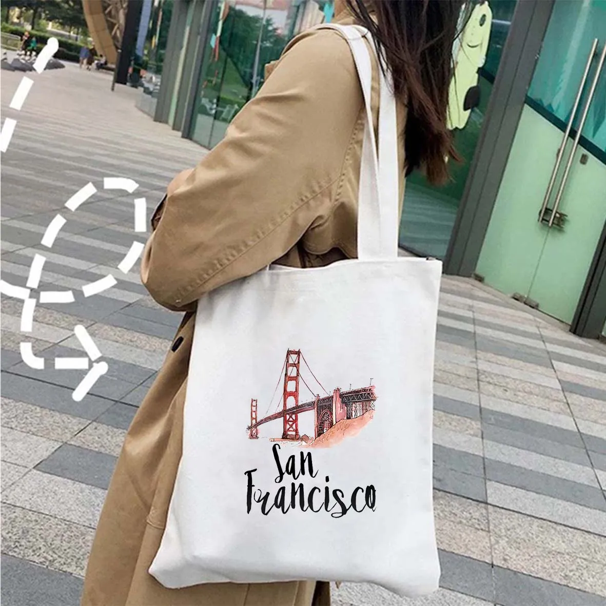 New York Amsterdam Taj Mahal Moscow Paris Milan Letter Print City Women\'s Canvas Shoulder Totes Bag Cotton ECO Shopping Handbags