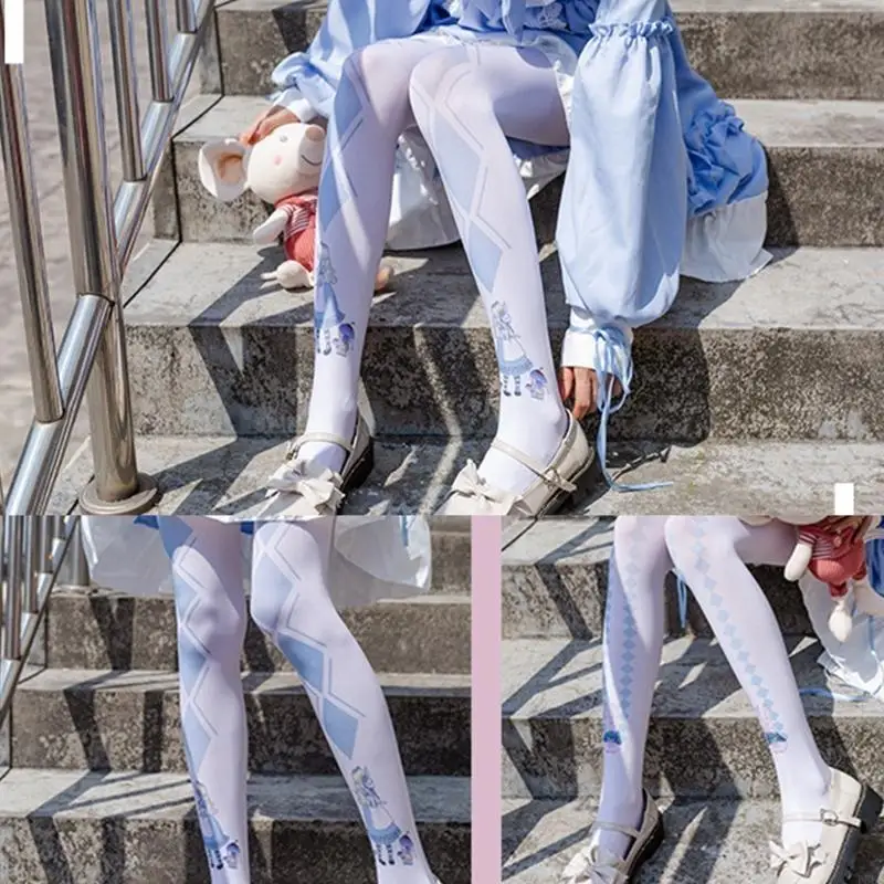 P88A styl japoński białe rajstopy urocza bajka kreskówka dla kota królik dziewczyny wzór rajstopy kobiety