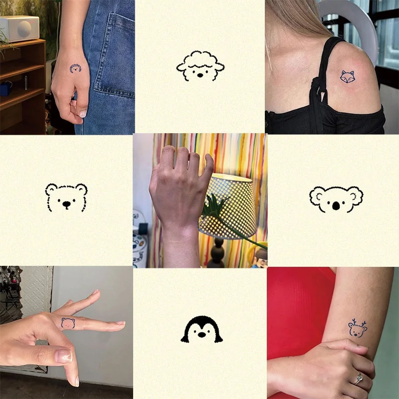 gattoo-ミニアニマルヘッドショットシリーズ-植物柄-防水-非光沢-かわいい-タトゥーステッカー-ノーマルサイズ-特殊用途化粧品