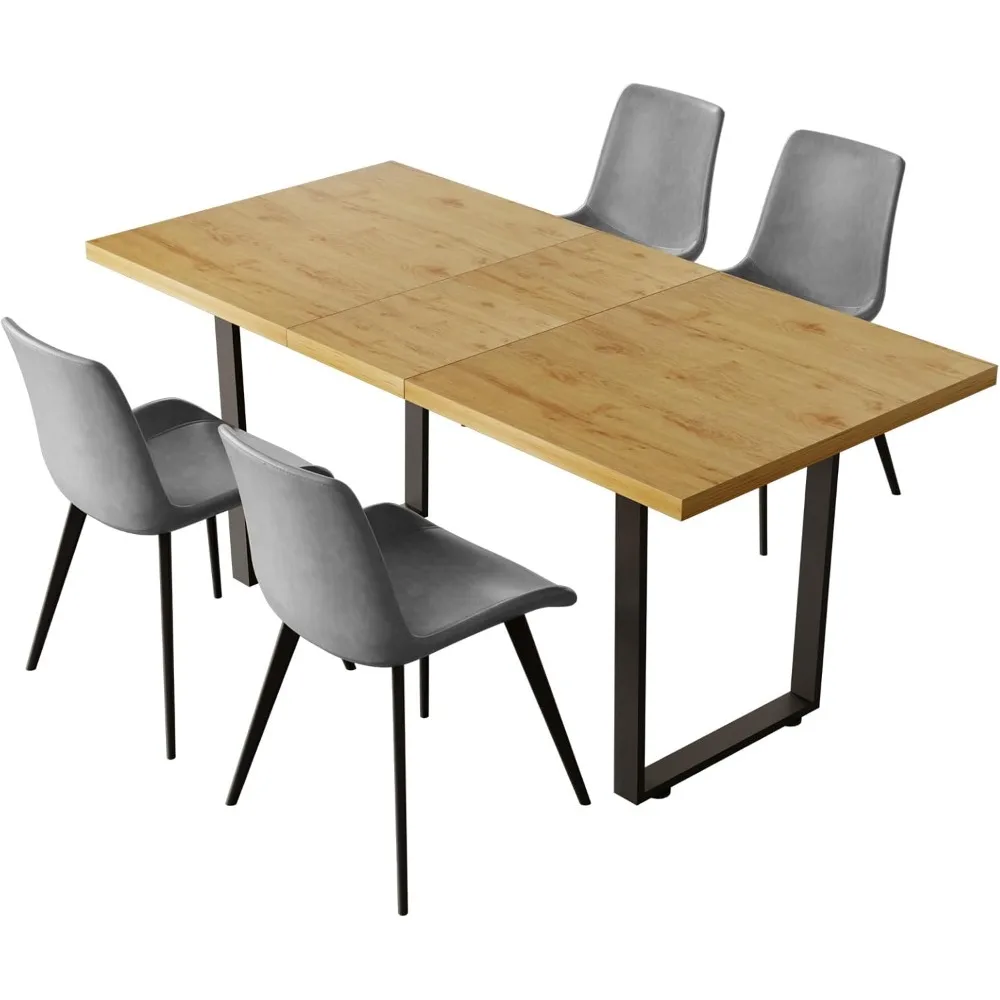

Modern Dining Table Set for 4-6 People Kitchen Dining Room Table Set Extendable Wood Dining Table and 4 Upholstered Chairs, Hom