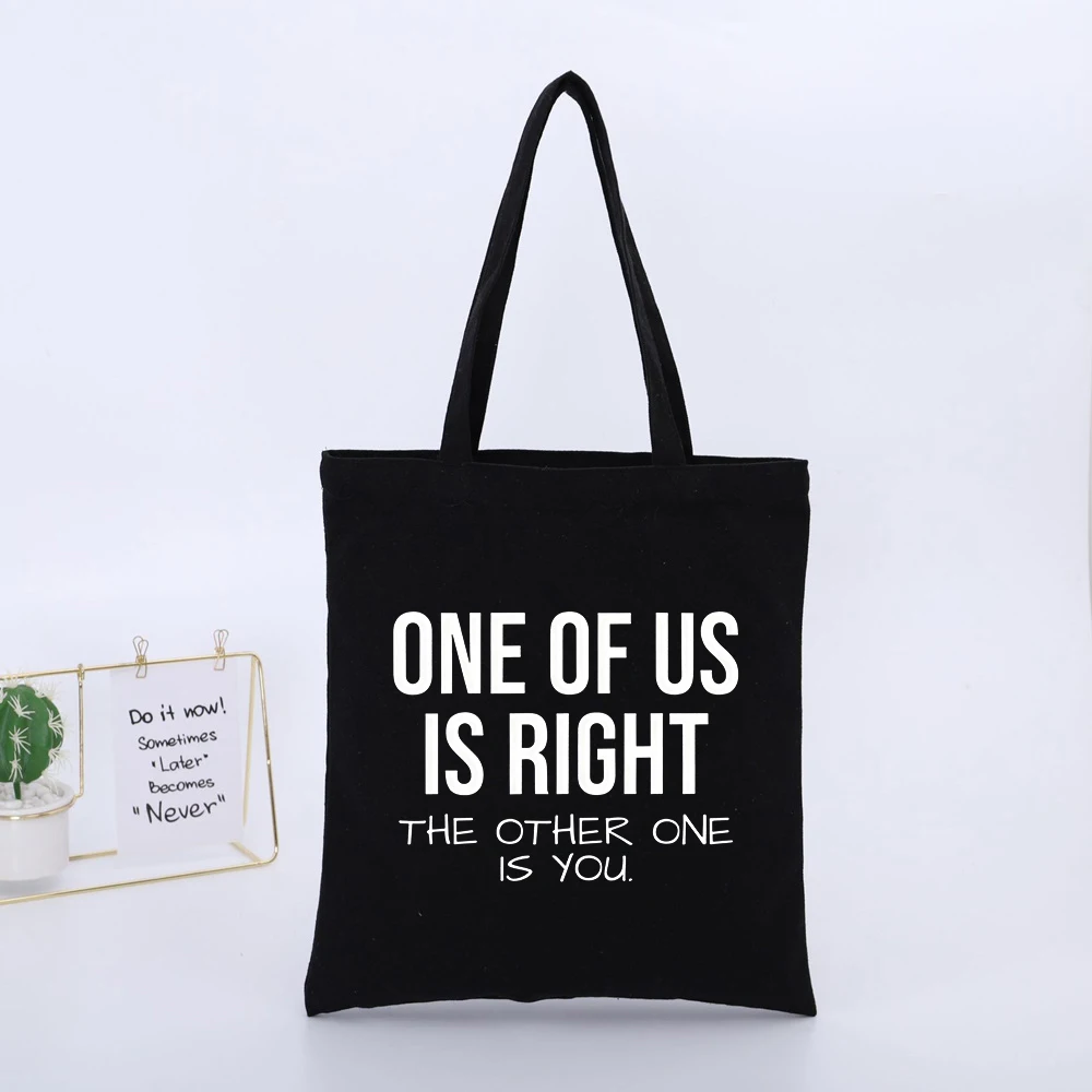 I AM RIGHT Slogan-style Graphic Canvas Tote Bag, Streetwear Style for Daily Casual Use