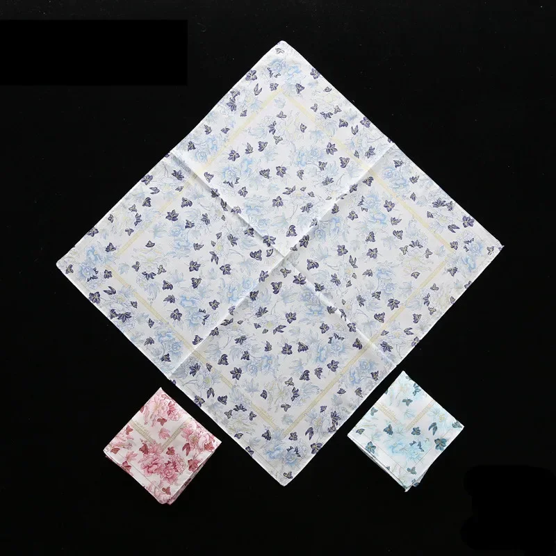 3Pcs 45x45cm 100% Cotton Rose Flower Floral Printed Women Handkerchiefs Bandanas Square Towels Wedding Party Gift