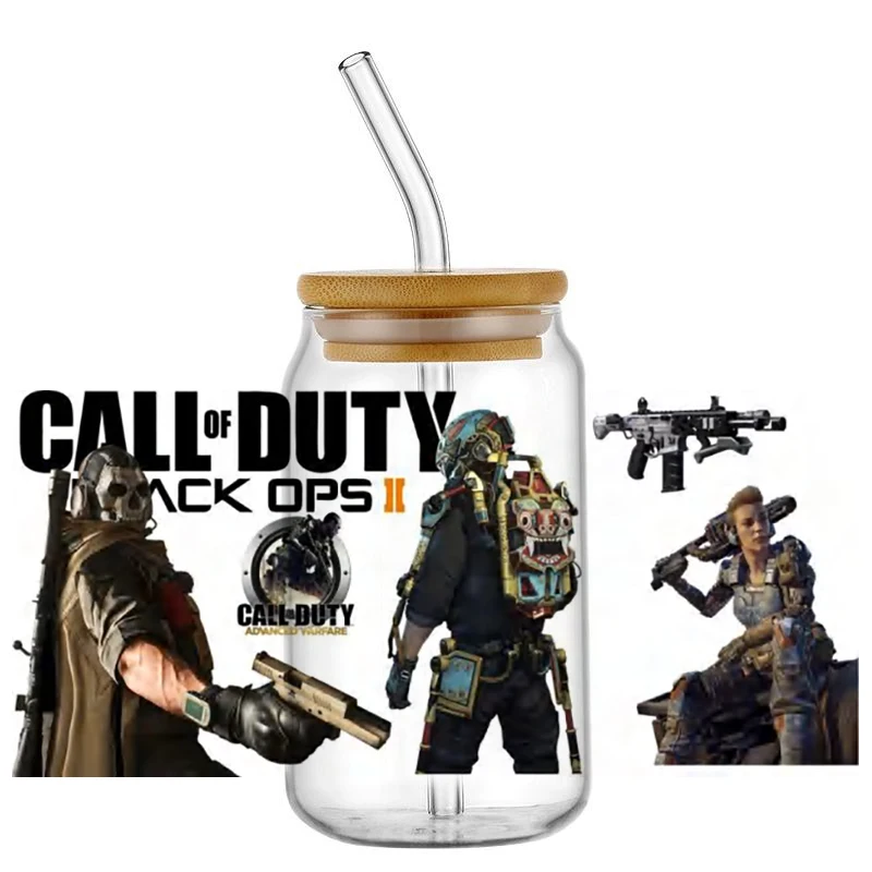 Shooting Game Call of Duty Pattern UV DTF Sticker For 16oz Cups Can Wrap Transfer Sticker Custom Labels DIY Logo Self Adhesive