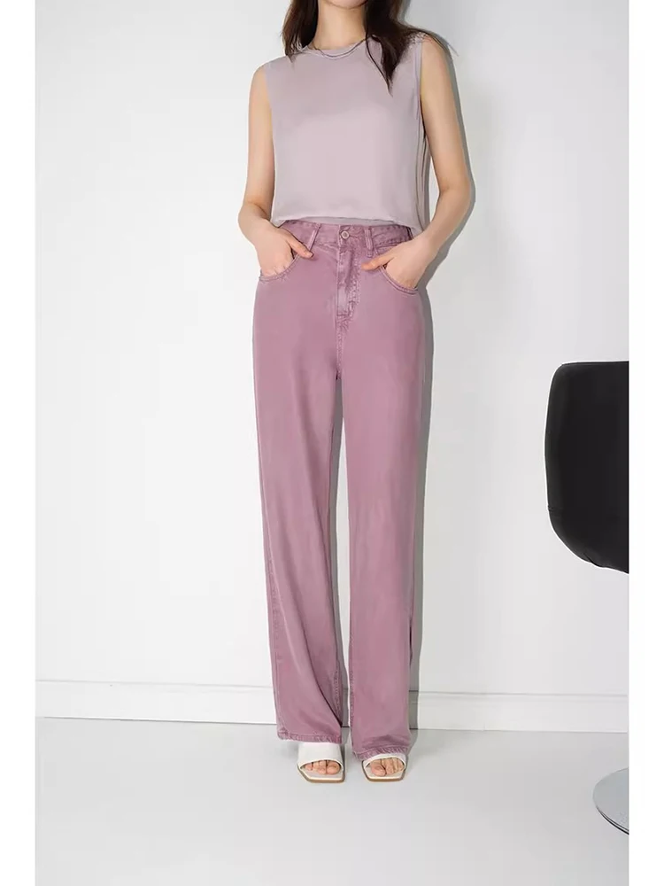 

Soft Velvet Mask Skin Pants Wide Leg Jeans High Waist Straight Cut Cotton High Elastici Spring Collection Women's Denim