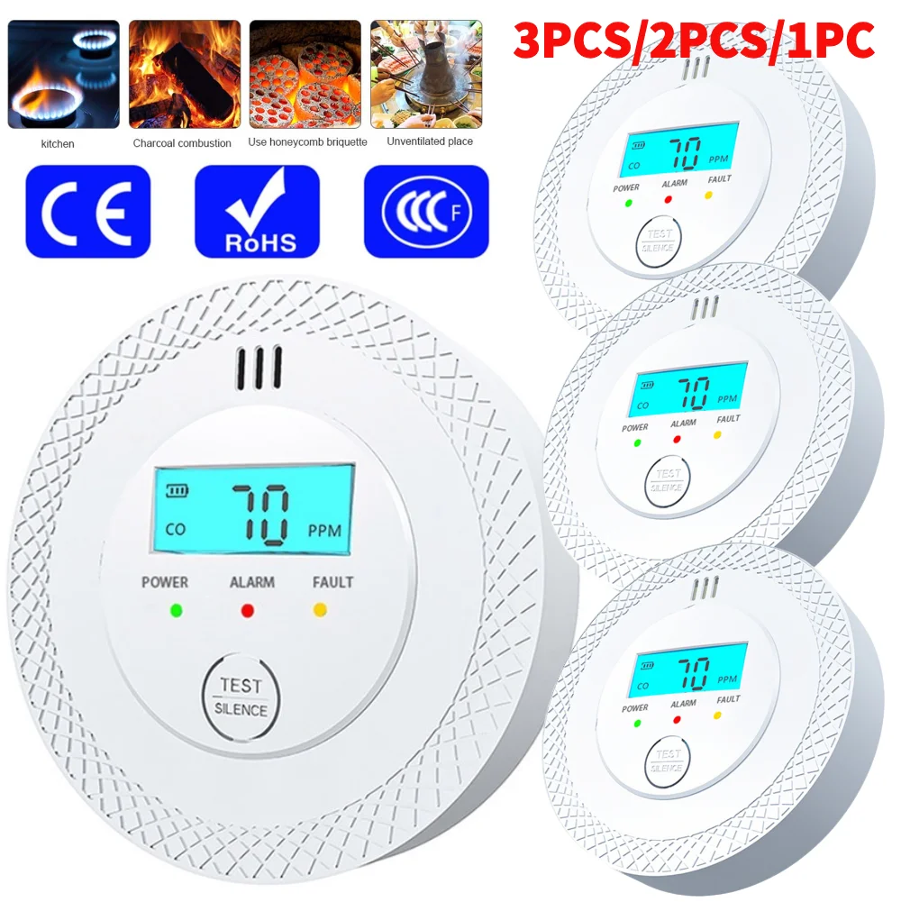 Detector de alarma de monóxido de carbono, alarma de Detector de monóxido de carbono de advertencia de alta sensibilidad de 85dB con pantalla LCD LED para depósito doméstico