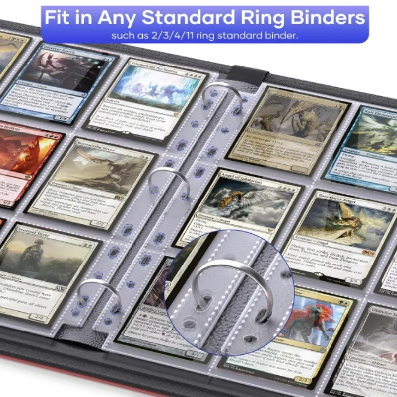 Двусторонняя 9-карманная игровая карточная книга, рукава для переплета торговых карт, защитный рукав для страниц формата А4, черный/прозрачный альбом с 11 кольцами