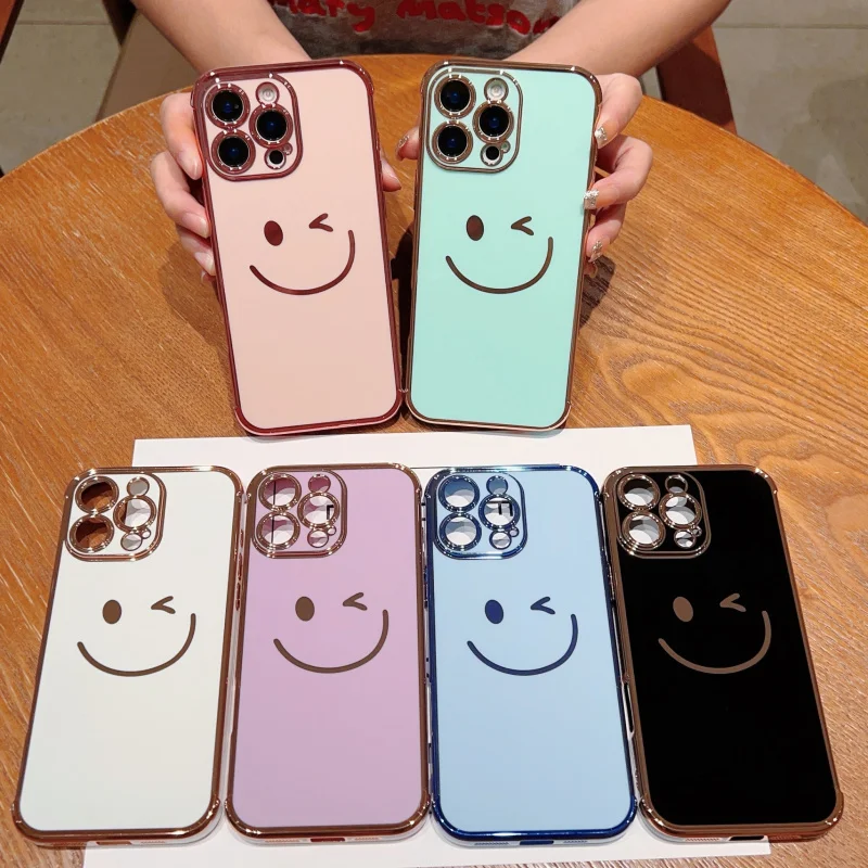 

Simple solid color phone case suitable for useiphone 17PROMAXElectroplated smiley face16/15Drop-Resistant Protective Cover11