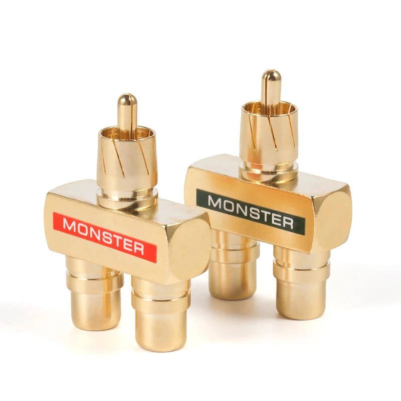 2개 RCA 오디오 Y 분배기 플러그 어댑터, 1개의 수 플러그 - 2개의 암 플러그, 금도금 순수 구리 도체, 최대 신호 전송