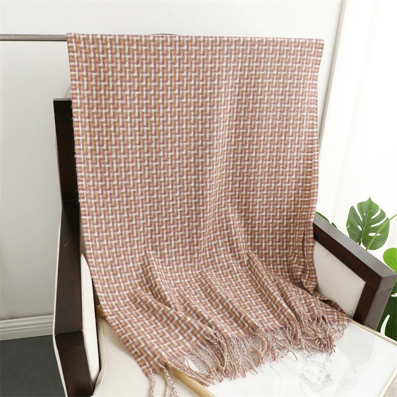 Lady Cashmere Feeling Plaid Scarf Fashion Soft  Winter Thicken Big Shawl Women Multifunction  Wrap Bandana Pashmina Tassel Scarf