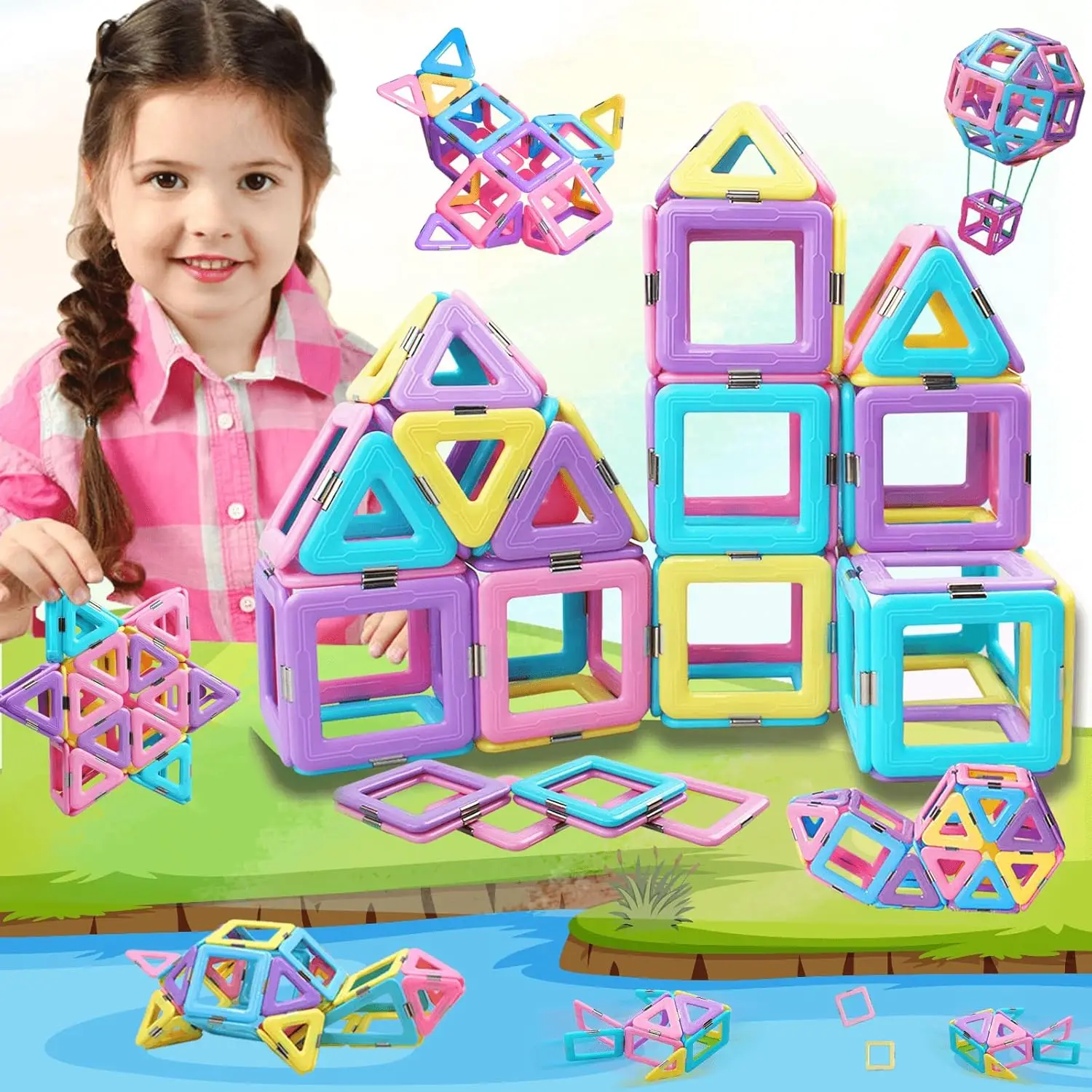 

Magetic Building Blocks - Magnetic Tiles Toys for Kids Aged 3-8, Educational Learning Construction Toys for Girls & Boys