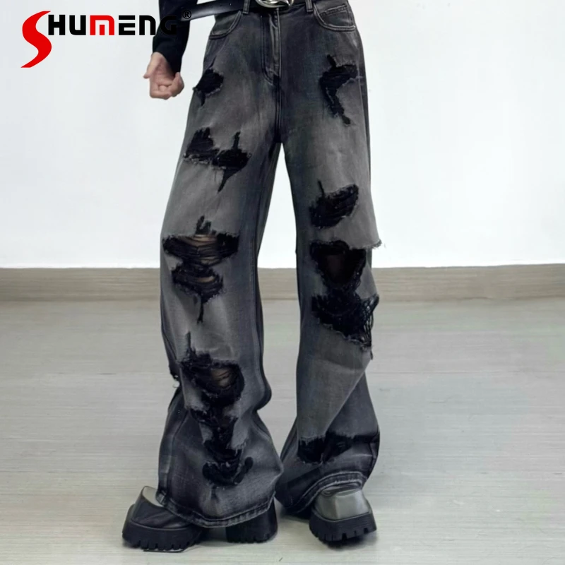 

Модные джинсы с дырками в стиле High Street для мужчин, лето 2026: Стильные широкие джинсовые брюки, свободные и удобные, для создания индивидуального образа