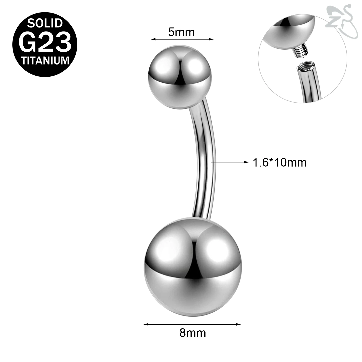 Women's G23 Titanium Belly Button Ring with CZ Crystal